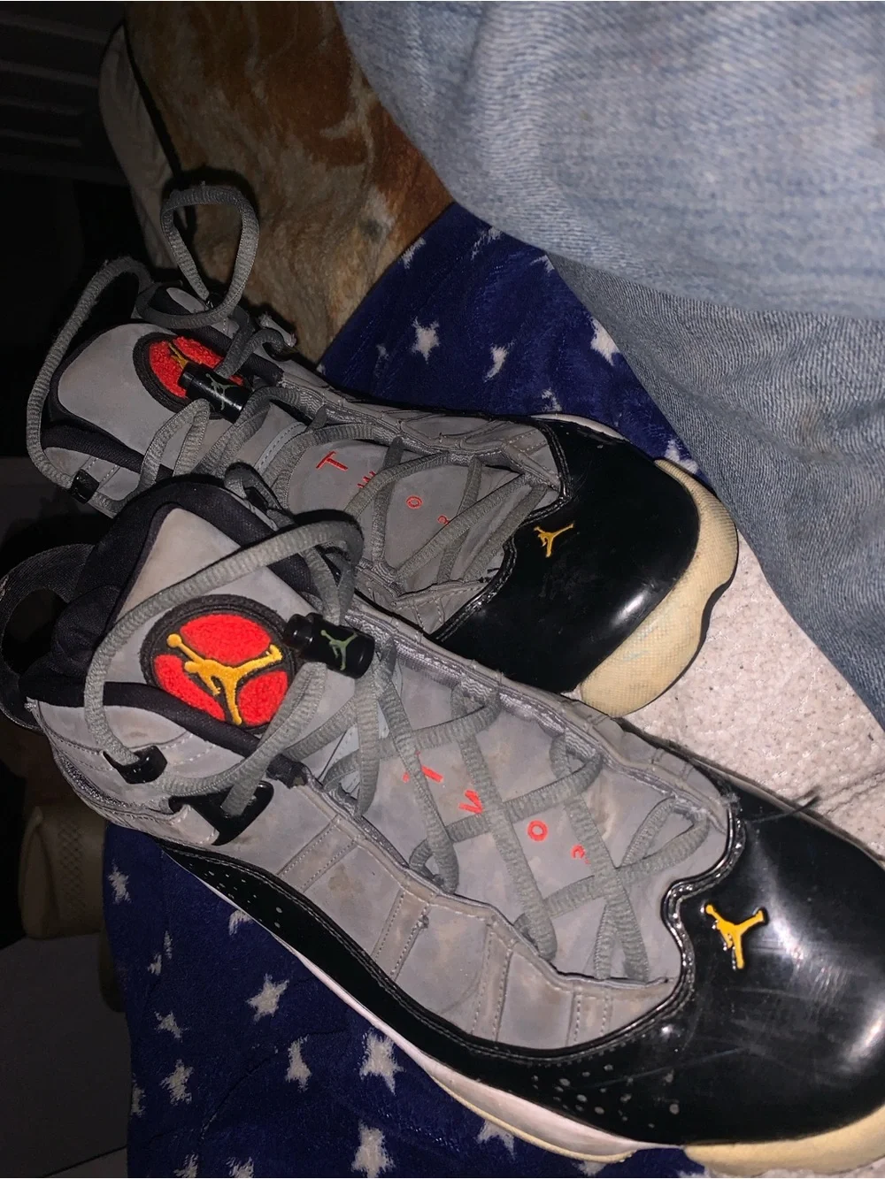 Jordan Men’s Gray, Black and Red Retro Basketball Sneakers